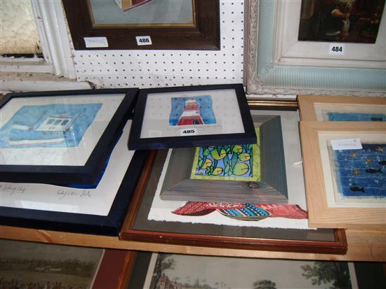 Richard Wade, River Crossing, etching, Jadon, Mirror, & various decorative prints, embroidered pictures etc.